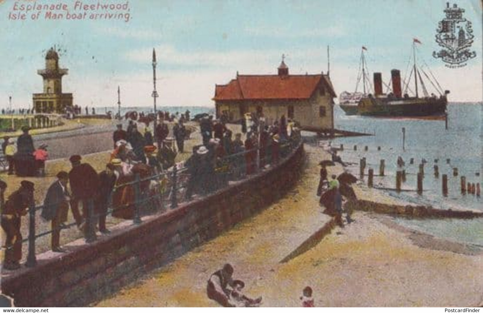 Fleetwood Esplanade Harbour Isle Of Man Ship Boat Arriving Antique Postcard - Andere & Zonder Classificatie