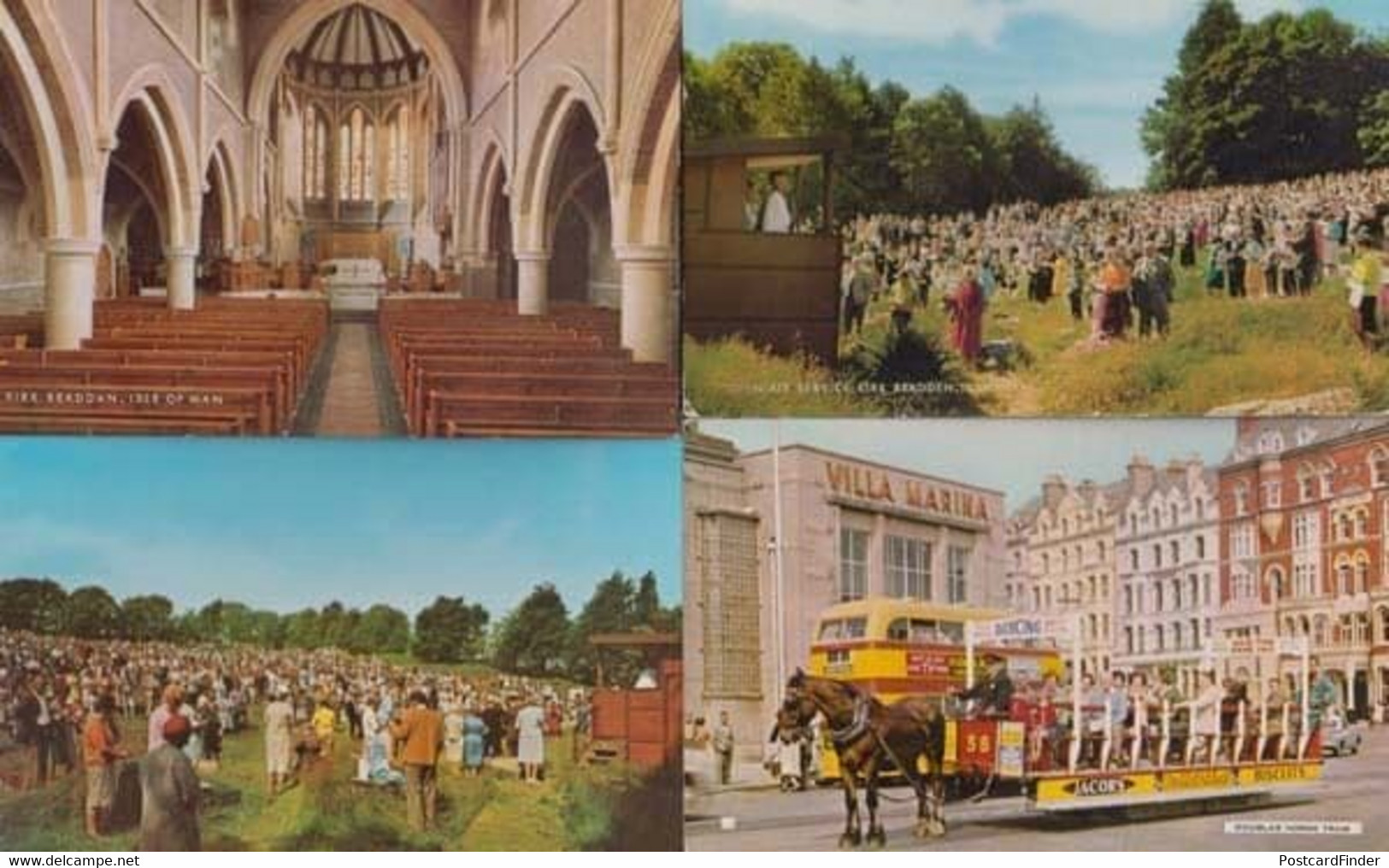 Isle Of Man Open Air Service + Church Interior + Horse Tram 4x 1960s Postcard S - Sonstige & Ohne Zuordnung