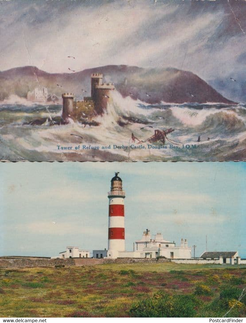 Isle Of Man Tower Of Refuge Disaster Weather & Lighthouse 2x Postcard S - Autres & Non Classés