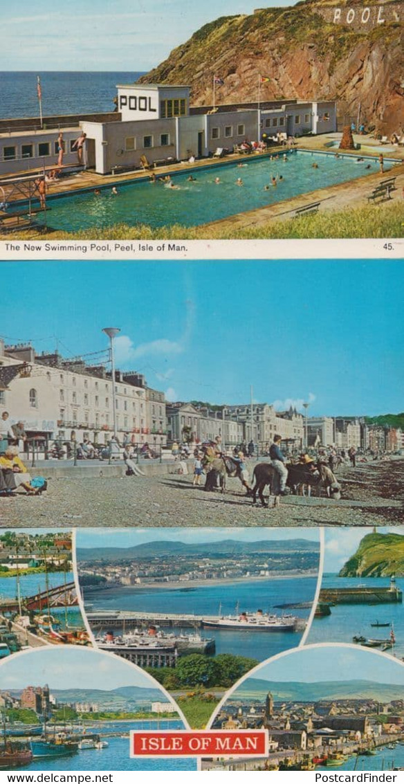 The Isle Of Man NEW Swimming Pool Just Modernized 1970s + Beach 3x Postcard - Andere & Zonder Classificatie