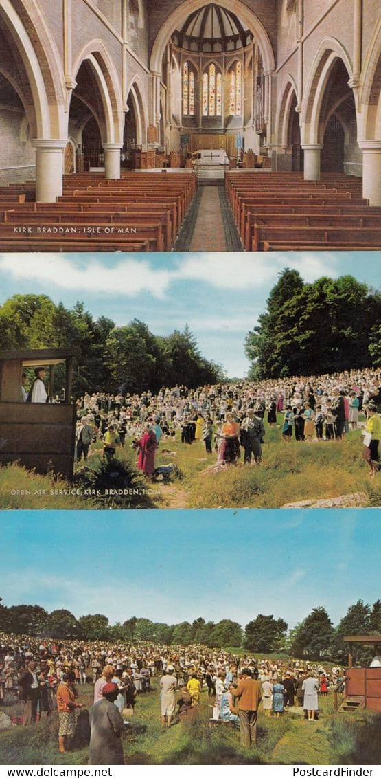 Kirk Bradden Open Air Service Isle Of Man 3x 1970s Postcard - Other & Unclassified