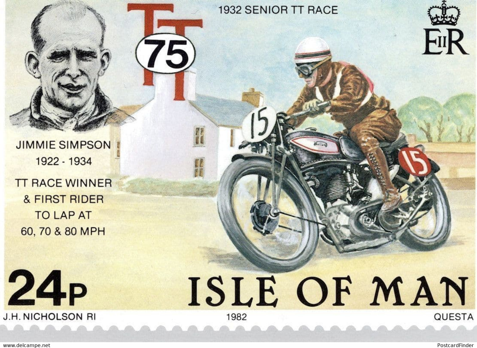 Jimmy Jimmie Simpson 1930s Motorbike Isle Of Man TT Racing Races Postcard - Autres & Non Classés