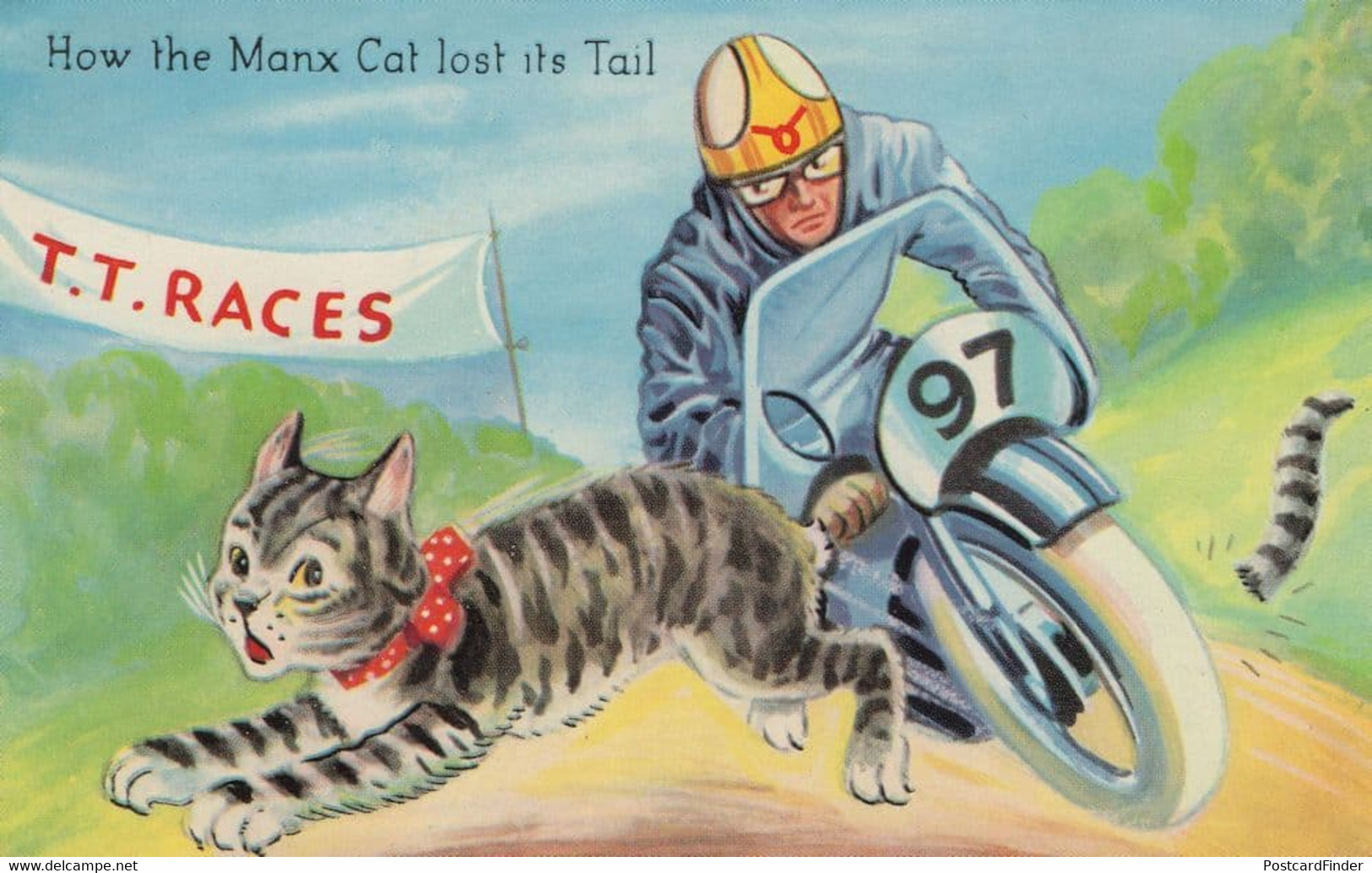 TT Races Isle Of Man How The Manx Cat Lost Its Tail Postcard - Sonstige & Ohne Zuordnung