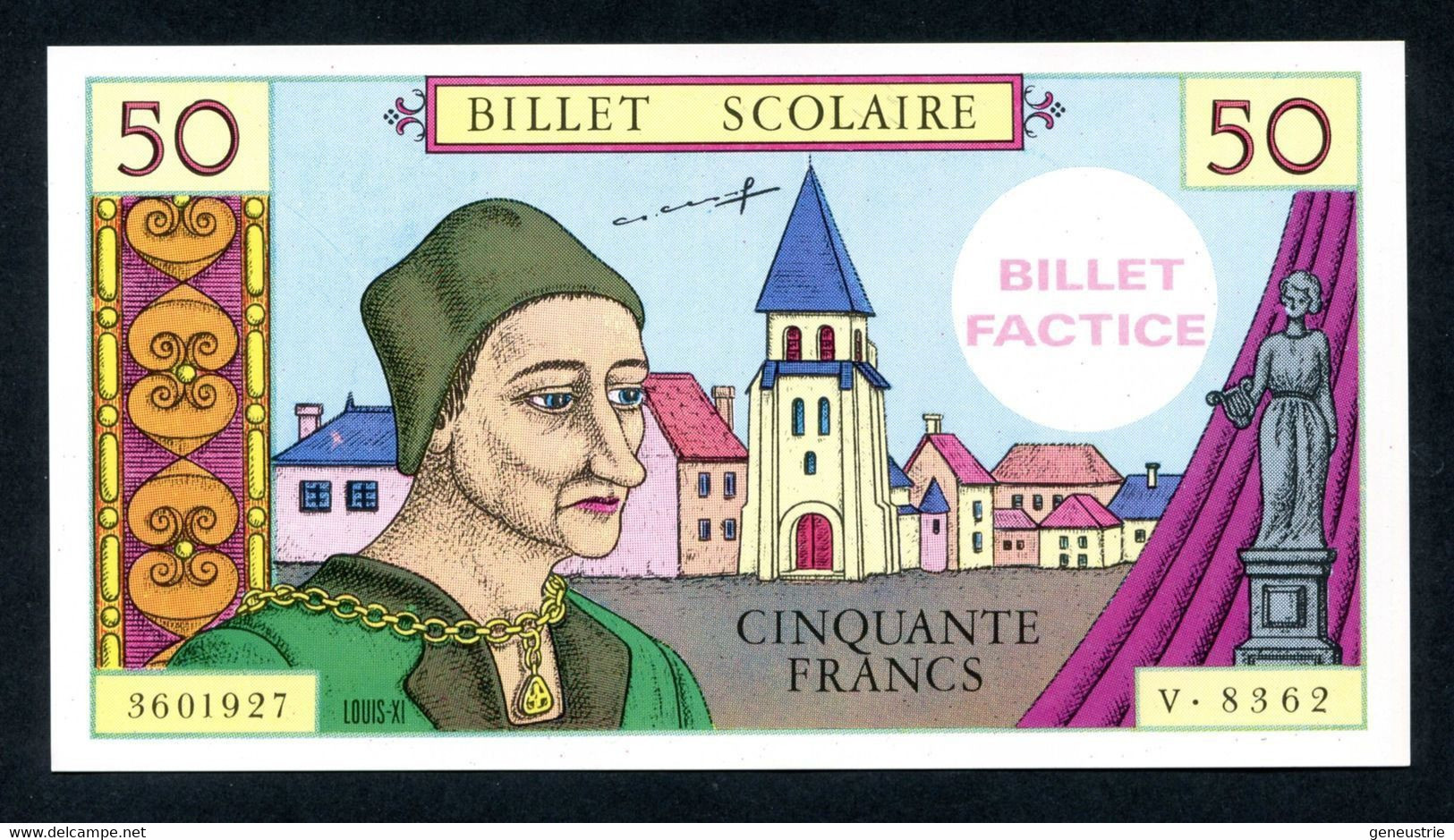 Rare Billet Scolaire "50 Francs Louis XI" Billet Factice Pour école - School Bank Note - Fiktive & Specimen