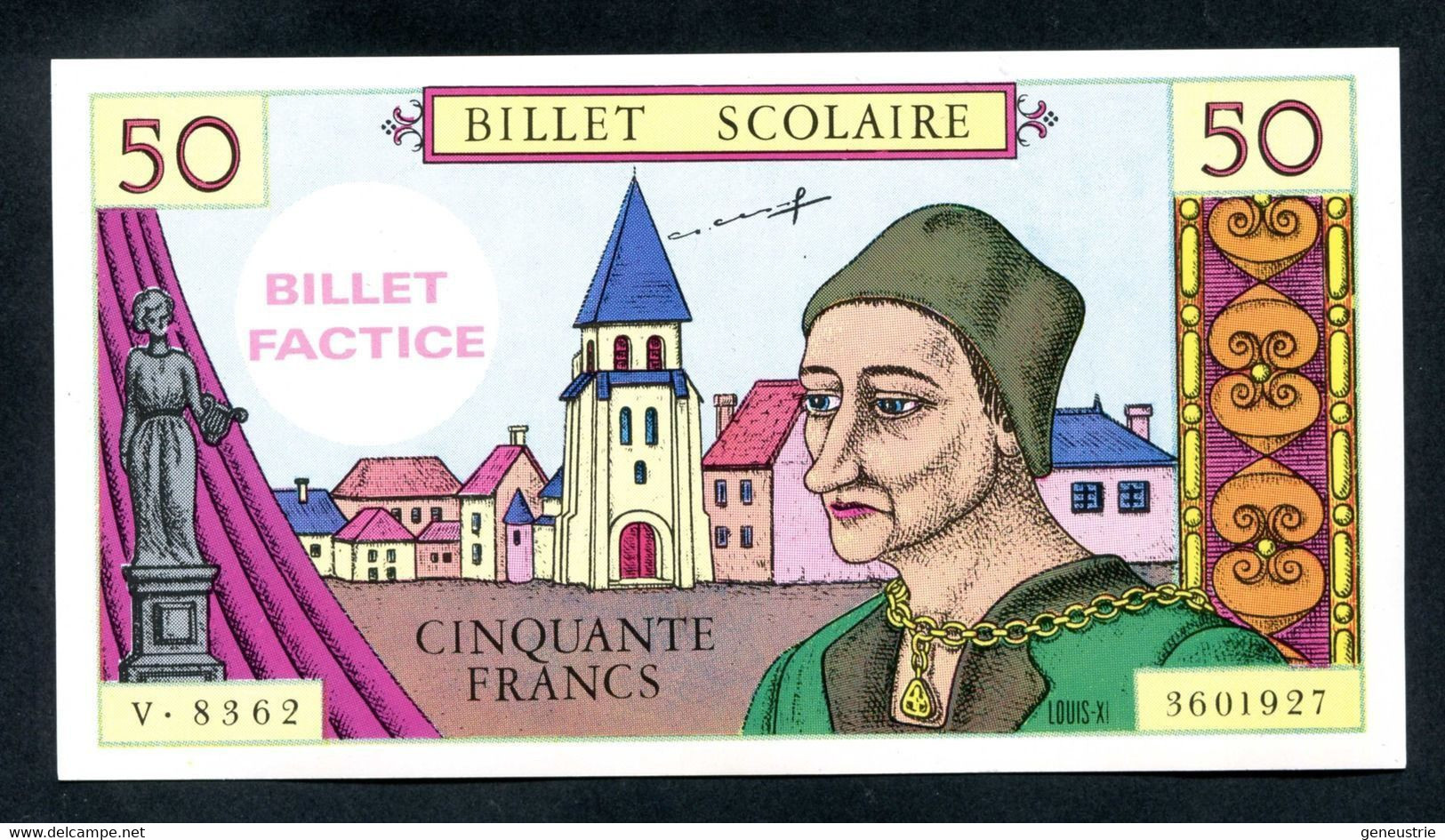 Rare Billet Scolaire "50 Francs Louis XI" Billet Factice Pour école - School Bank Note - Fiktive & Specimen