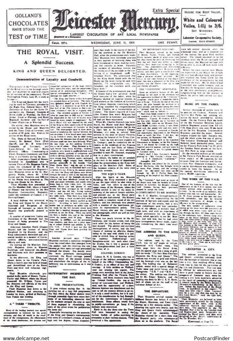 1919 Royal Visit Leicester Newspaper Cover Rare Ephemera - Otros & Sin Clasificación