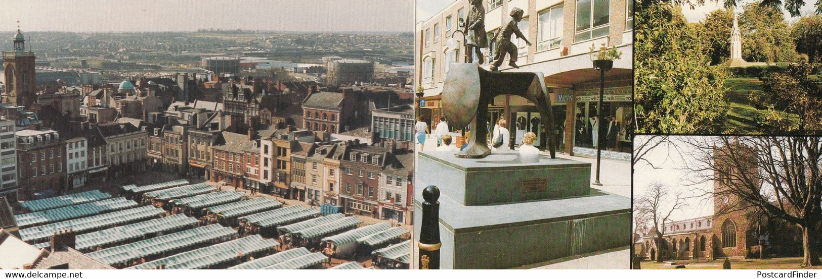 Northampton Market Church Aerial View 2x Postcard S - Northamptonshire