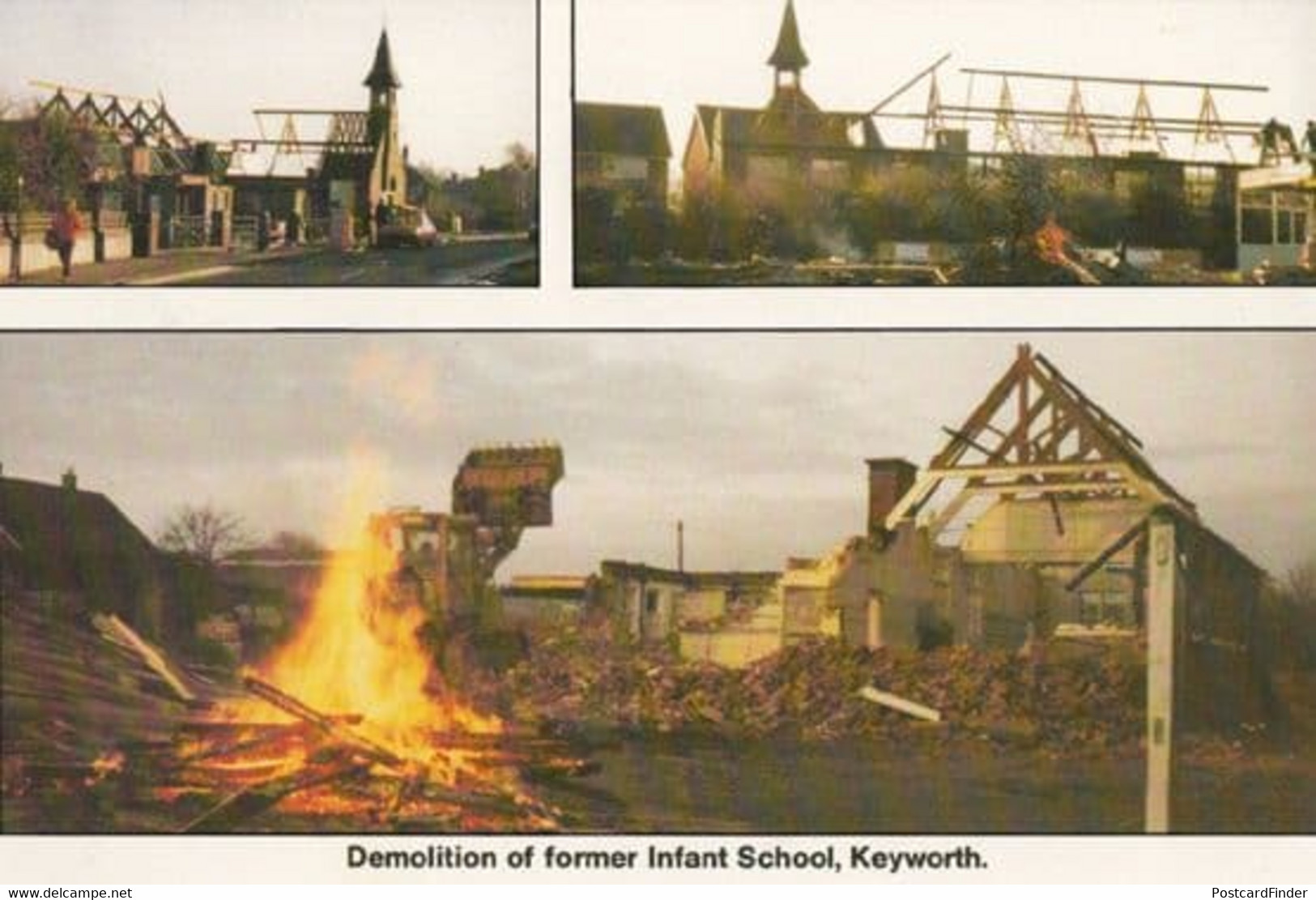 Primary School Demolition Disaster Fire Keyworth Nottingham Village Postcard - Other & Unclassified