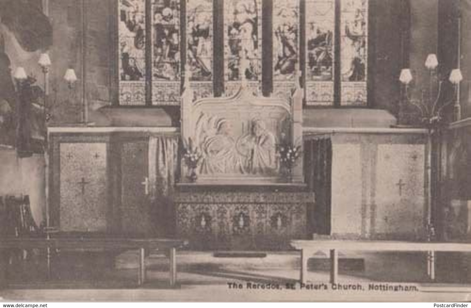 The Reredos St Peters Church Nottingham Antique Interior Postcard - Altri & Non Classificati