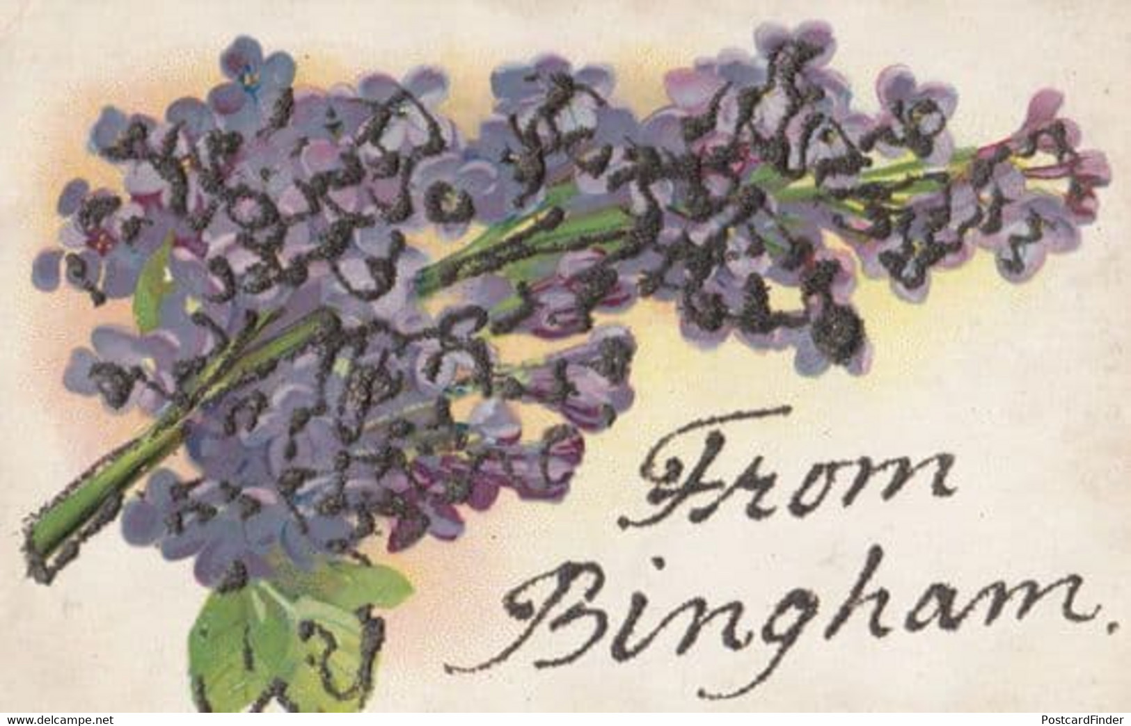 Greetings From BINGHAM Nottingham REAL GLITTER SPARKLE Antique Postcard - Sonstige & Ohne Zuordnung