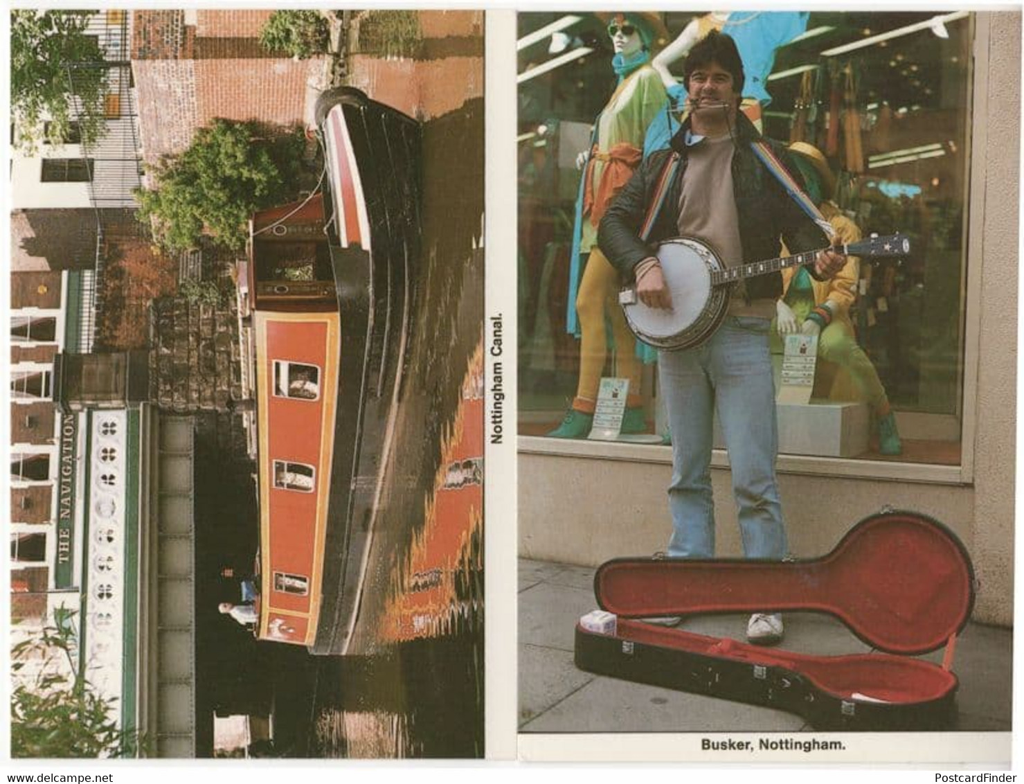Nottingham Busker Banjo At Shop Canal 2x Postcard S - Other & Unclassified