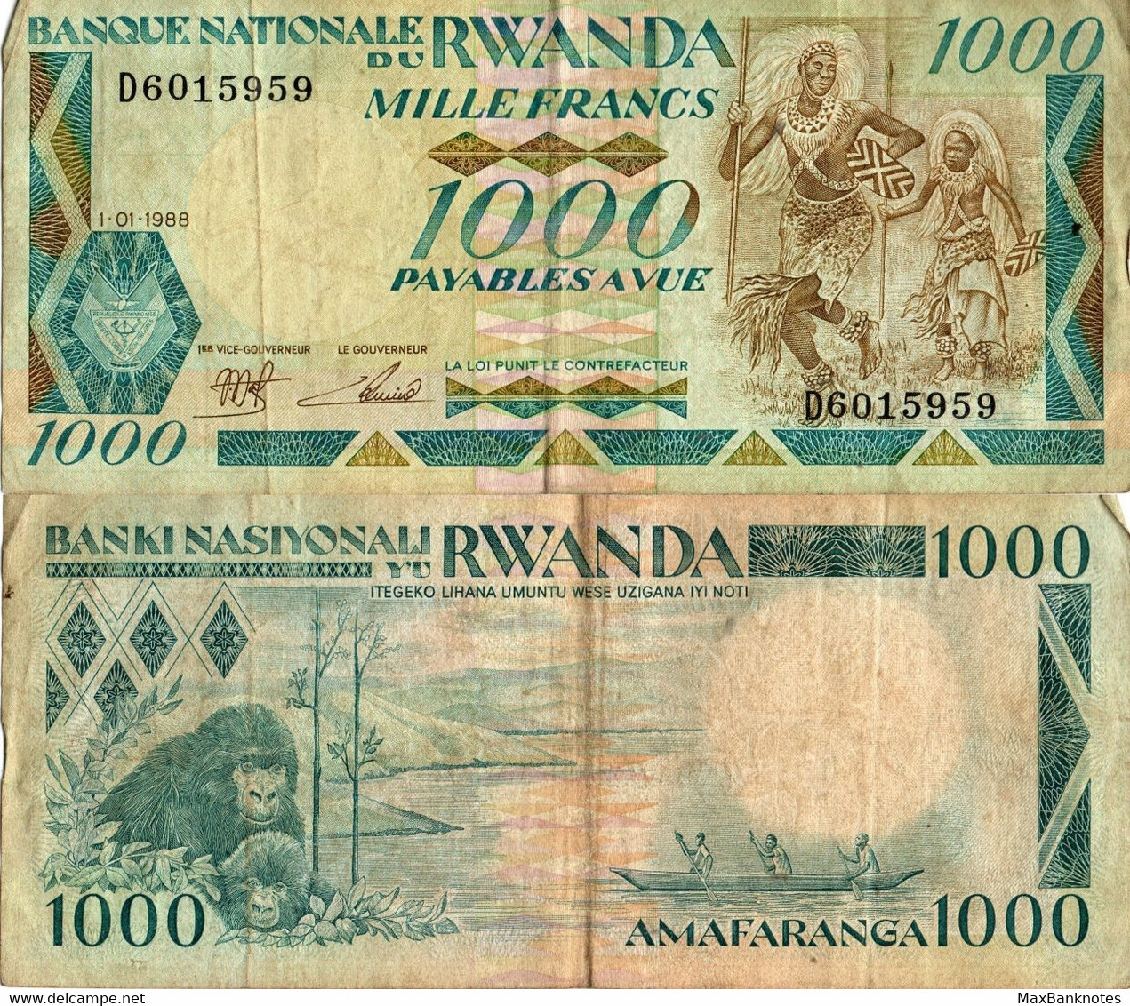 Rwanda / 1.000 Francs / 1988 / P-21(a) / VF - Rwanda