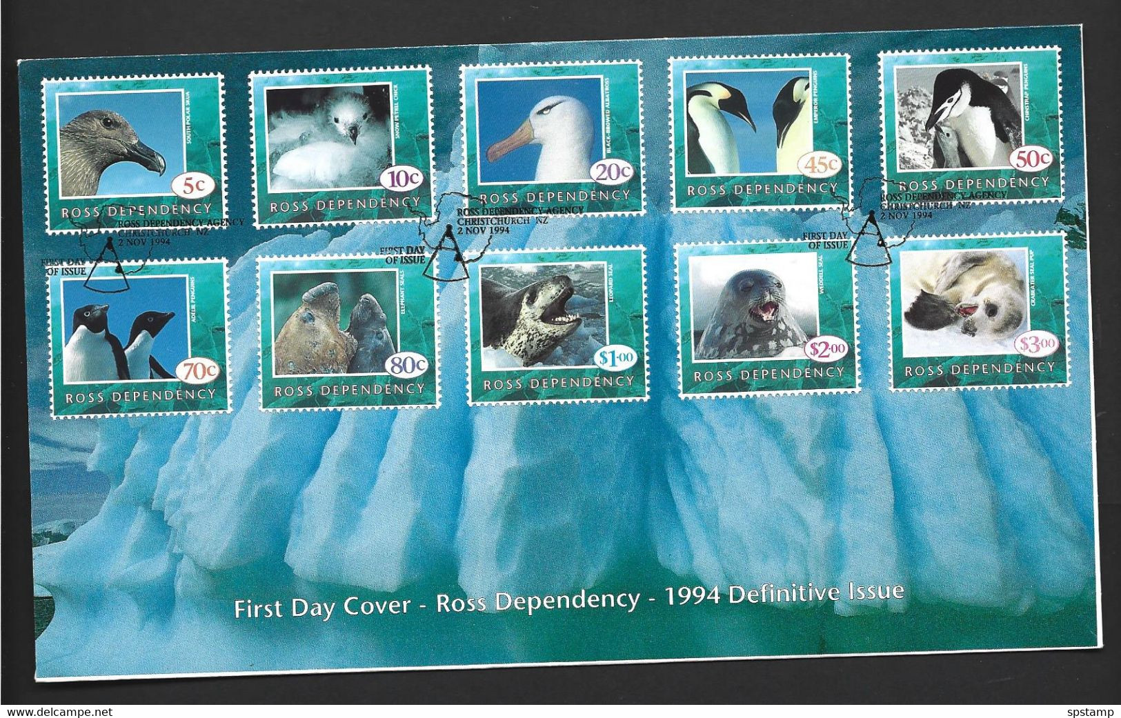 Ross Dependency 1994 Wildlife Definitives First Issue Set Of 10 On FDC Official Unaddressed - FDC