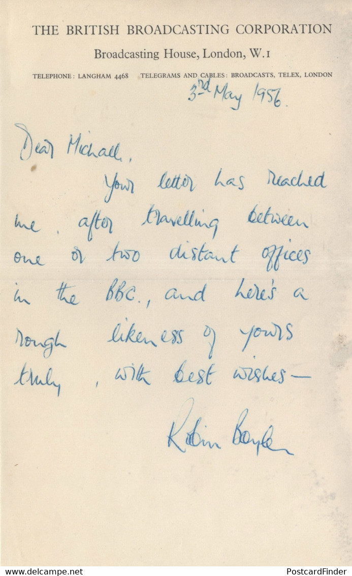 Robin Boyle Of Hancocks Half Hour Hand Signed 1956 BBC Letter - Autografi