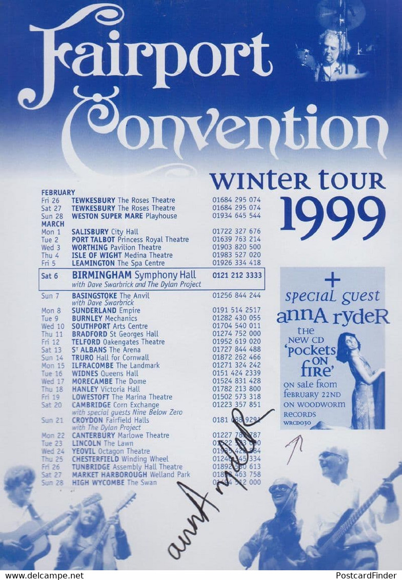 Fairport Convention Anna Ryder Live In Concert 1999 Hand Signed Concert Flyer - Handtekening