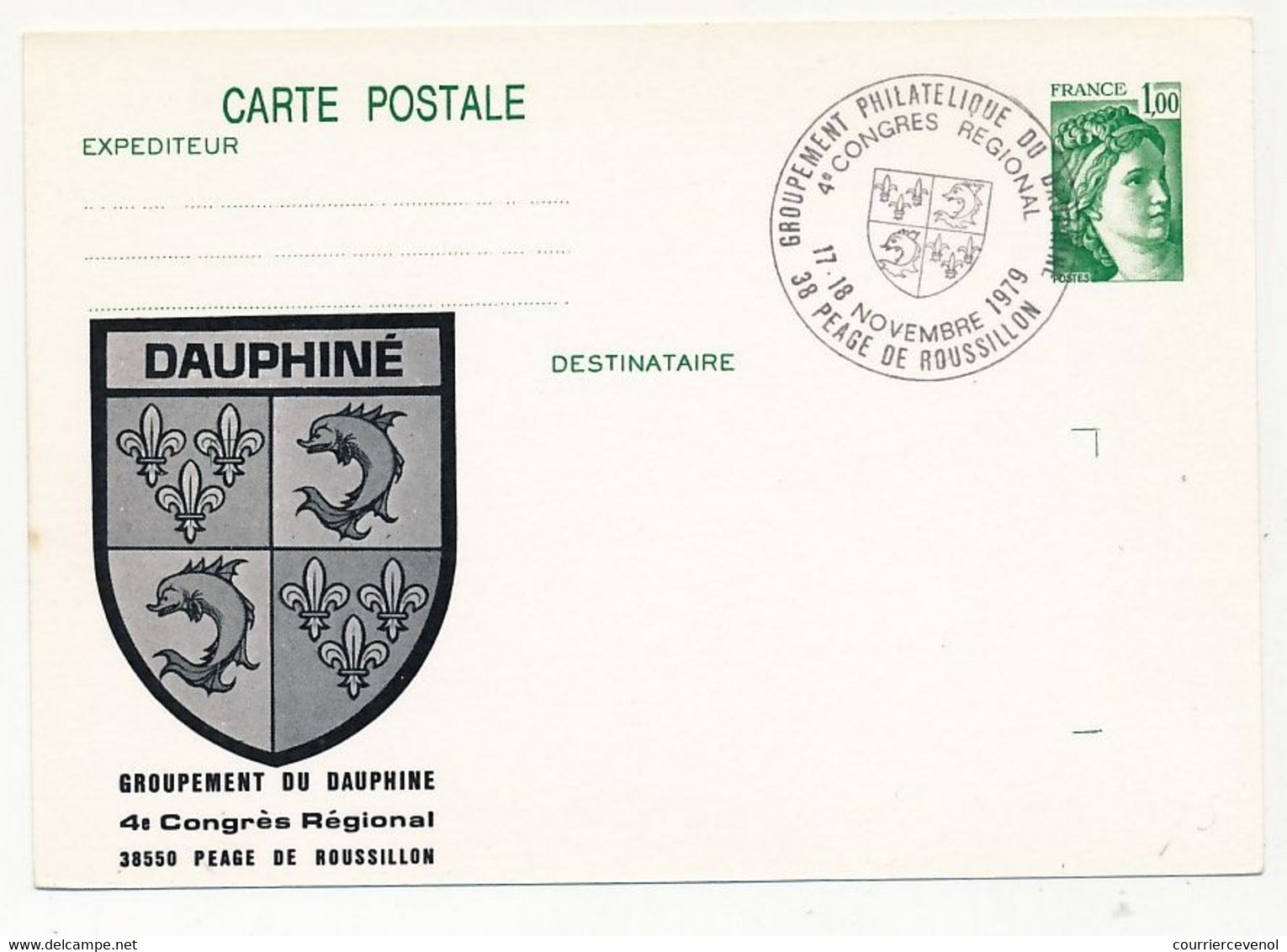 Entier Repiqué - 1,20 Sabine - 4ème Congrès Régional - 38 PEAGE DE ROUSSILLON - 17/18 Nov 1979 - Postales  Transplantadas (antes 1995)