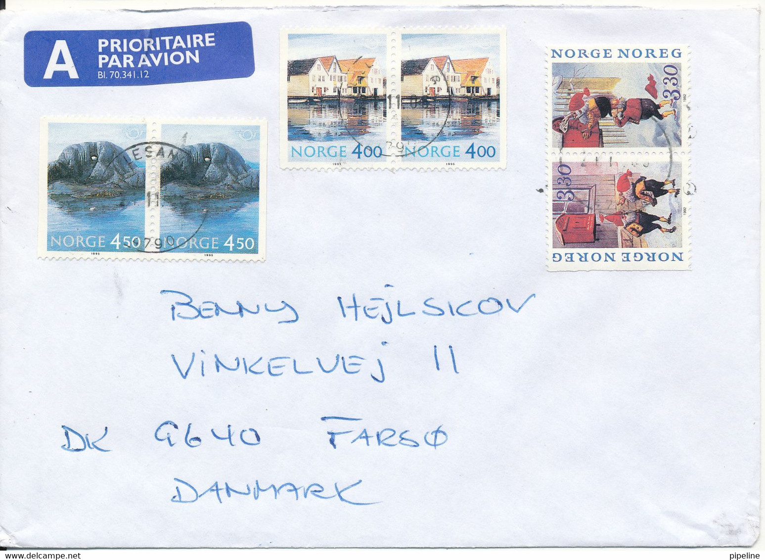 Norway Cover Sent To Denmark 21-11-2006 With 3 Different Pairs From Booklets - Briefe U. Dokumente