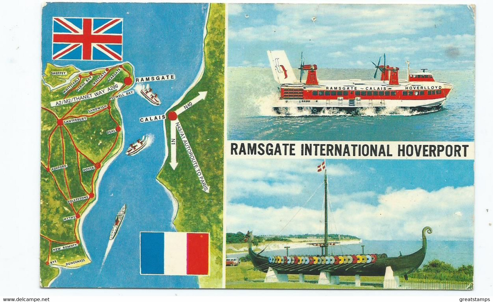 Kent    Postcard   Ramsgate Multiview Ferry Hovercraft To Calais Hoverport  Used 1980 - Ramsgate