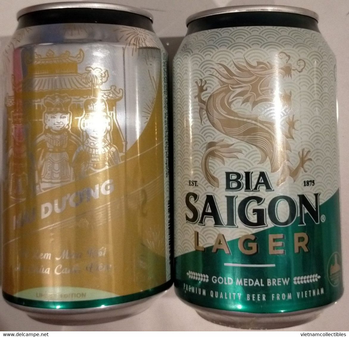 Vietnam Viet Nam Saigon Green 330 Ml Empty Beer Can With HAI DUONG On Other Side / Opened By 2 Holes - Blikken