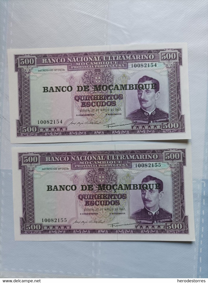 Pareja Correlativa De Mozambique De 500 Escudos, Año 1967, UNC - Mozambique