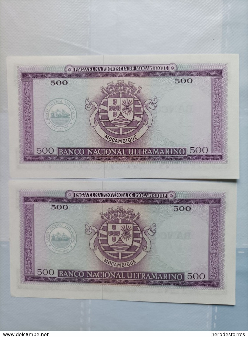 Pareja Correlativa De Mozambique De 500 Escudos, Año 1967, UNC - Mozambique