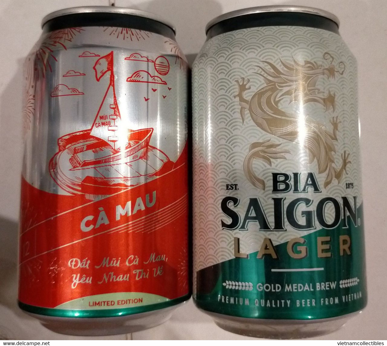 Vietnam Viet Nam Saigon Green 330 Ml Empty Beer Can With CA MAU On Other Side / Opened By 2 Holes - Cannettes