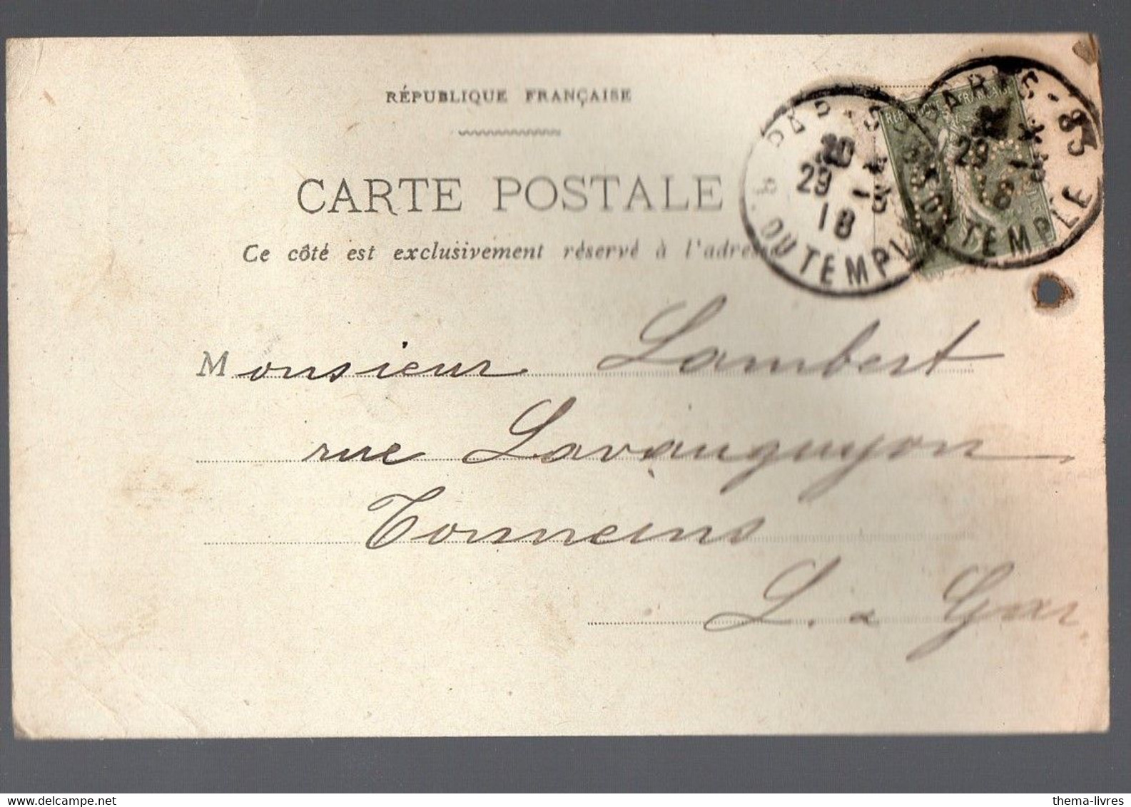Paris Carte De Correspondance Commerciale  SIEGEL ET AUGUSTIN (gainerie) Avec Timbre Perforé VNS 1918 (PPP38298) - Storia Postale