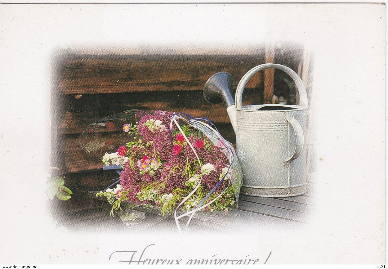 Carte Postale: Heureux Anniversaire, Série "Impressions"; Bouquet De Fleurs, Arrosoir. - Geburtstag