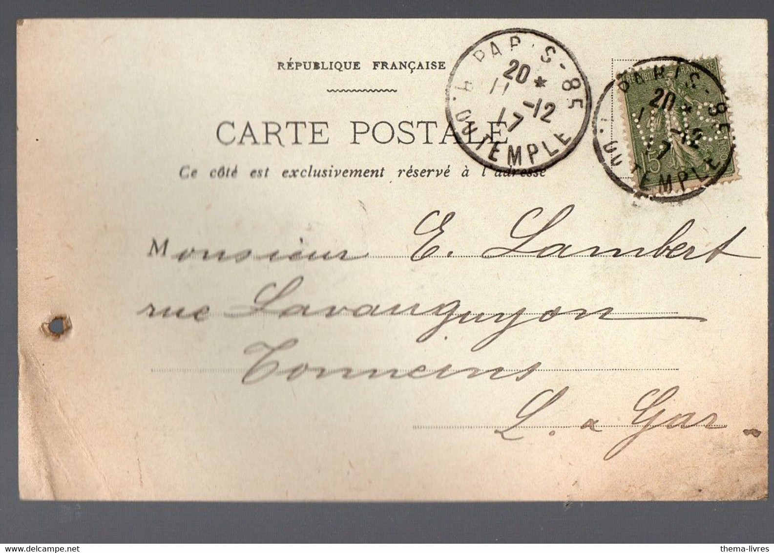 Paris Carte De Correspondance Commerciale  SIEGEL ET AUGUSTIN (gainerie) Avec Timbre Perforé VNS 1917 (PPP38299) - Covers & Documents