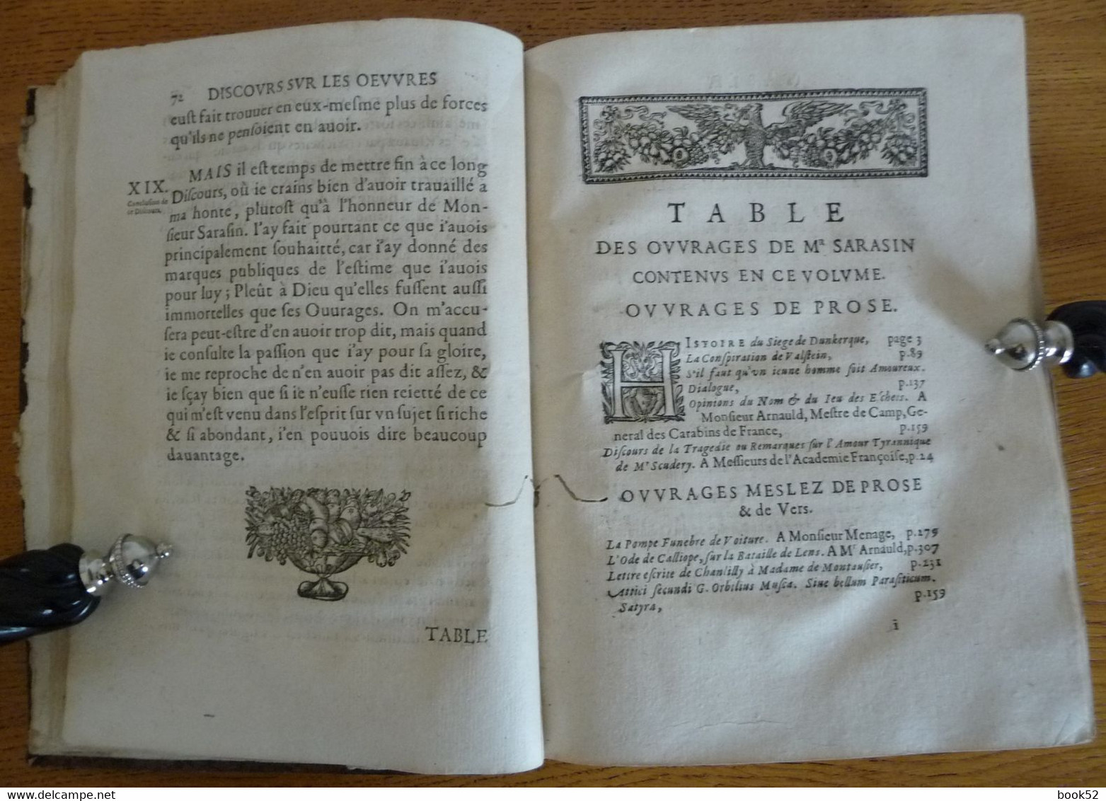 Les OEUVRES De MONSIEUR SARASIN (SARRASIN) (1656) Edition Originale - Tot De 18de Eeuw