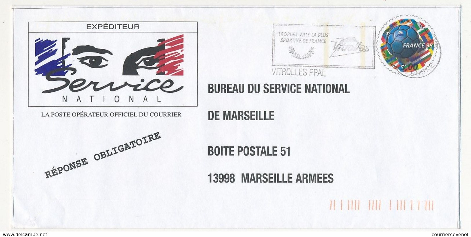 4 PAP SERVICE NATIONAL MARSEILLE - Ecu (Euro) / Football / An 2000 / Voeux - Ayant Voyagé, Avec OMEC - PAP: Sonstige (1995-...)