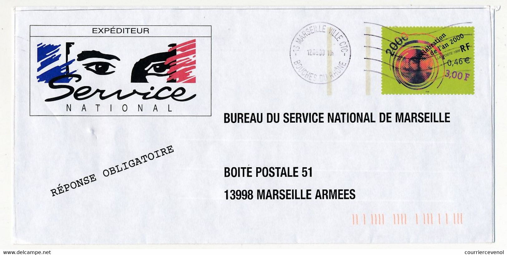 4 PAP SERVICE NATIONAL MARSEILLE - Ecu (Euro) / Football / An 2000 / Voeux - Ayant Voyagé, Avec OMEC - PAP: Sonstige (1995-...)