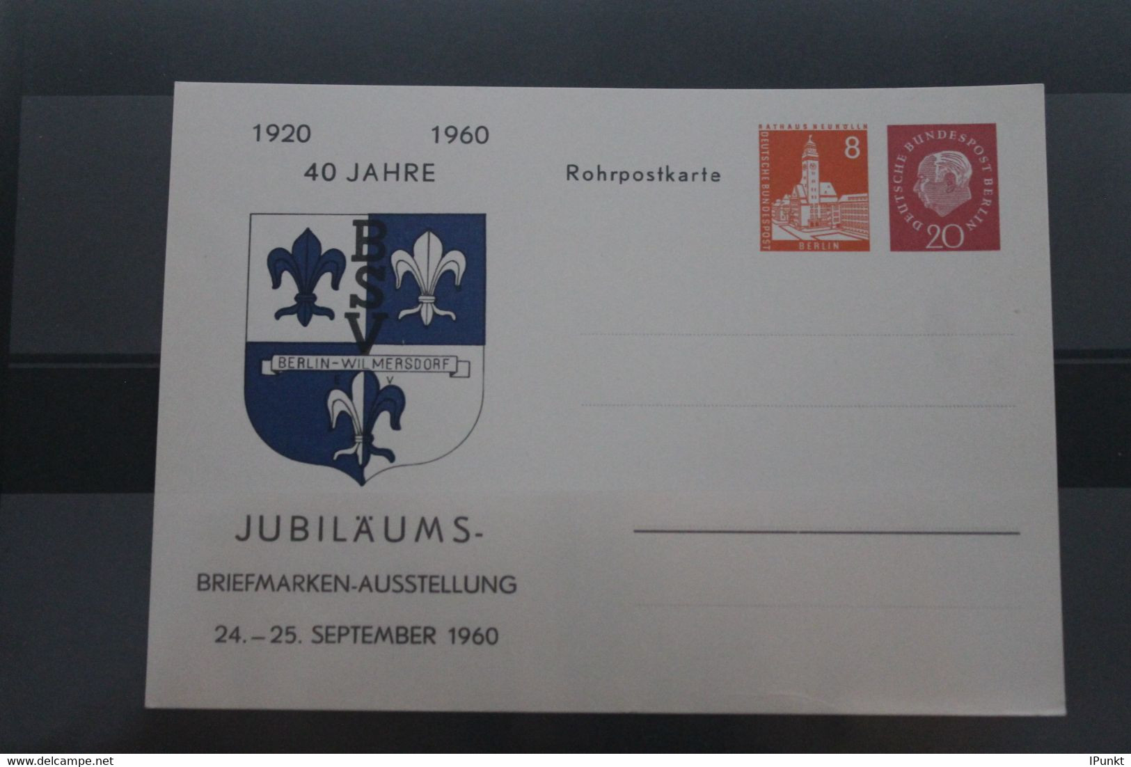 Berlin 1960, Postkarte, WSt  Berliner Bauten (II), Heuss II, Luftpost; 40 Jahre BSV, Rohrpostkarte, Ungebraucht - Privé Postkaarten - Ongebruikt