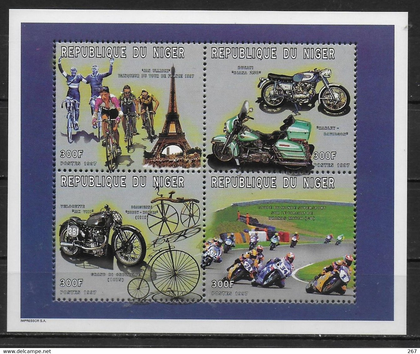 NIGER  Feuillet N° 996/99 * * ( Cote 6e ) Cyclisme Tour Eiffel Motos Velo - Ciclismo