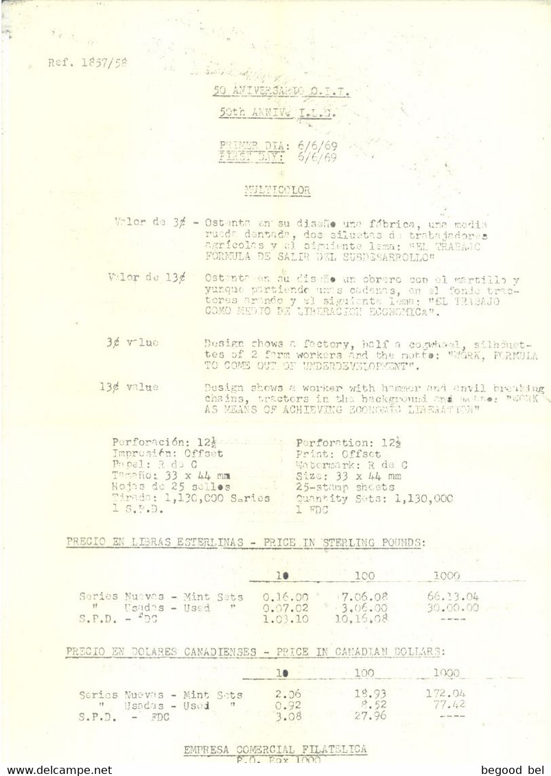 CUBA - FDC - 6.6.1969 - OIT TRABAJO + EXPLANATION SEE SCANS - Lot 25184 - Briefe U. Dokumente