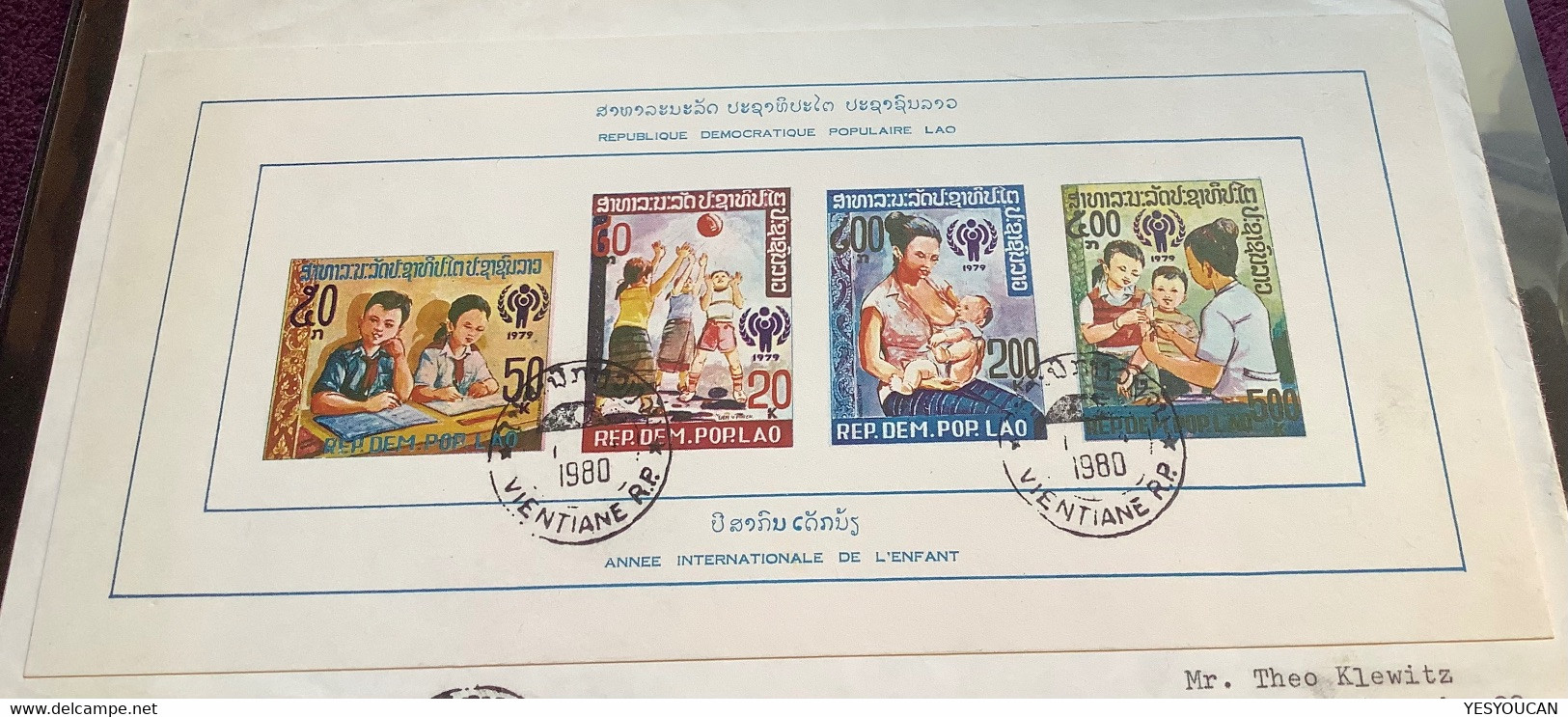 Laos 1979 YEAR OF THE CHILD UNICEF RARE EXPRÉS SOUVENIR SHEET Cover>Theo Klewitz (Lao Block Bloc Lettre Children Enfant - Laos