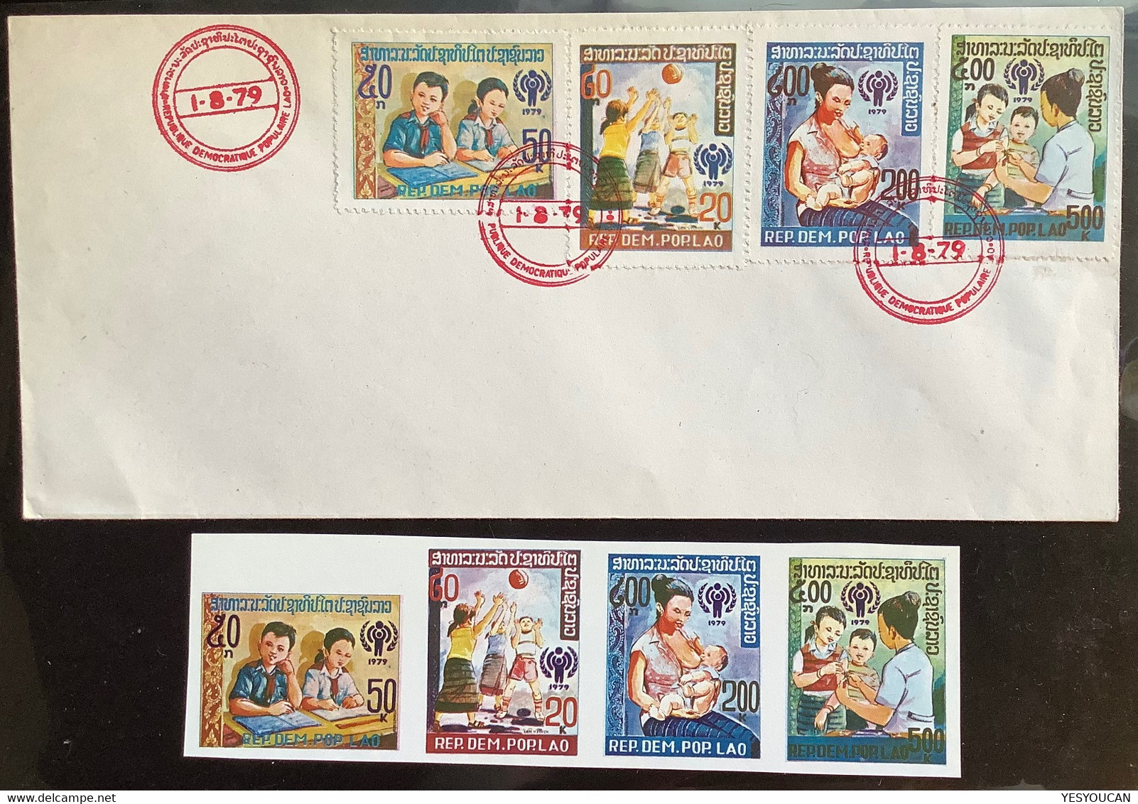 Laos 1979 YEAR OF THE CHILD UNICEF Stamps From SOUVENIR SHEET Mi 478 A/B-481 A/B Mint + FDC (Lao Children Enfant - Laos