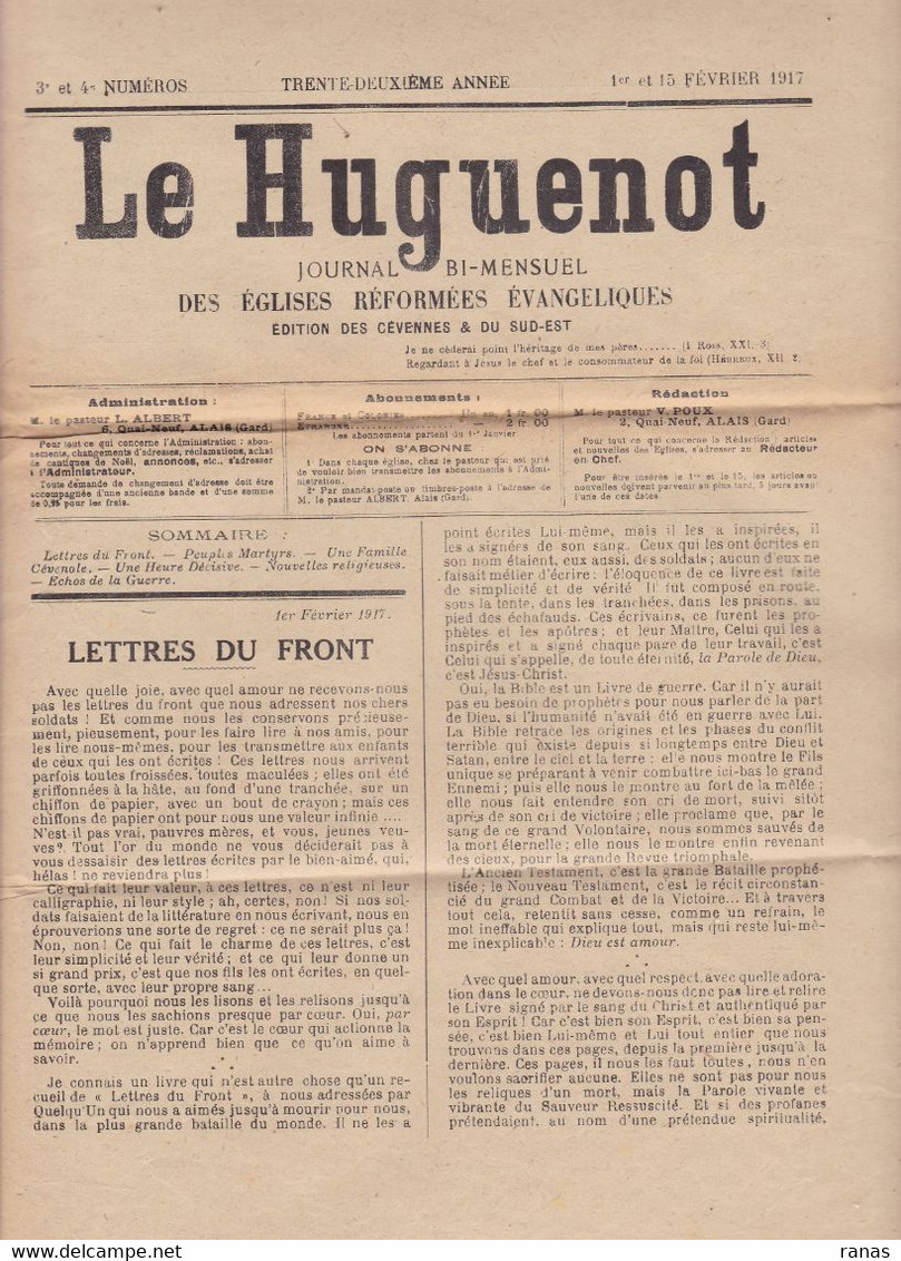 Revue Journal Le Huguenot Protestantisme Protestant Cévennes Lozère Gard Drome Ardèche Nimes Etc... - Andere & Zonder Classificatie