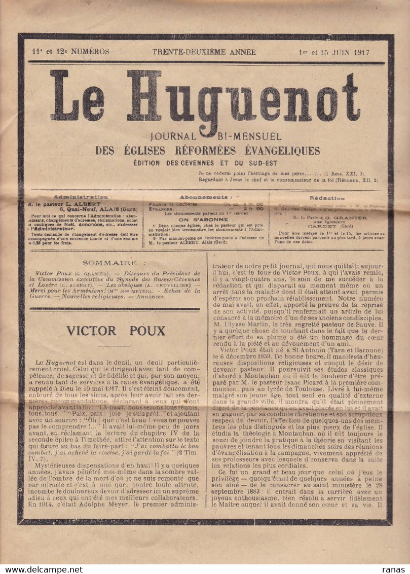 Revue Journal Le Huguenot Protestantisme Protestant Cévennes Lozère Gard Drome Ardèche Nimes Etc... - Andere & Zonder Classificatie