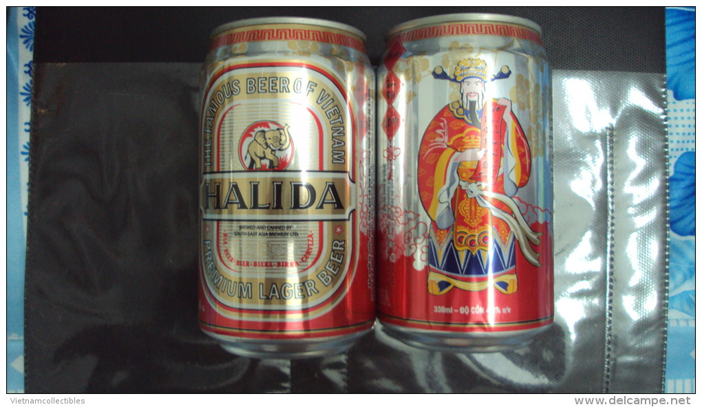 Vietnam Viet Nam 330ml Empty Beer Can : Halida New Year 2014 / Opened By 2 Holes At Bottom - Cans