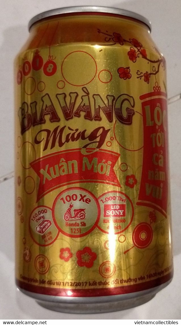 Vietnam Viet Nam HANOI 330ml Empty Beer Can : NEW YEAR 2018 / Opened By 2 Holes At Bottom - Latas