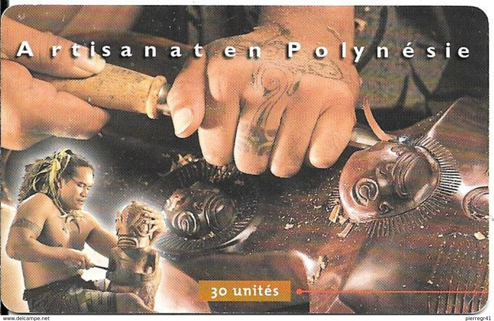 CARTE-PUCE-POLYNESIE-PF-87-30U-GEMA-07/99-SCULTEUR Sur BOIS-UTILISE-TBE - Polynésie Française