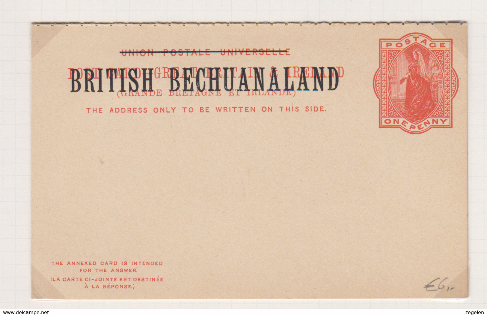 Bechuanaland Ongebruikte Postkaart(met Antwoordkaart) - 1885-1895 Colonie Britannique