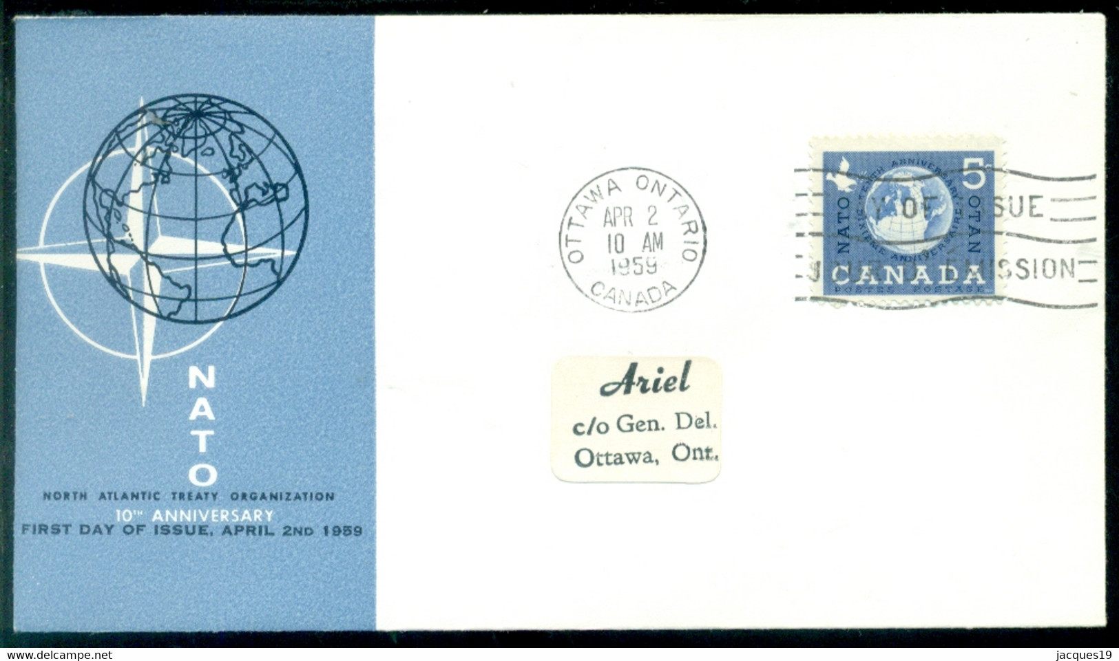 Canada 1959 FDC 10th Anniversary NATA - 1952-1960