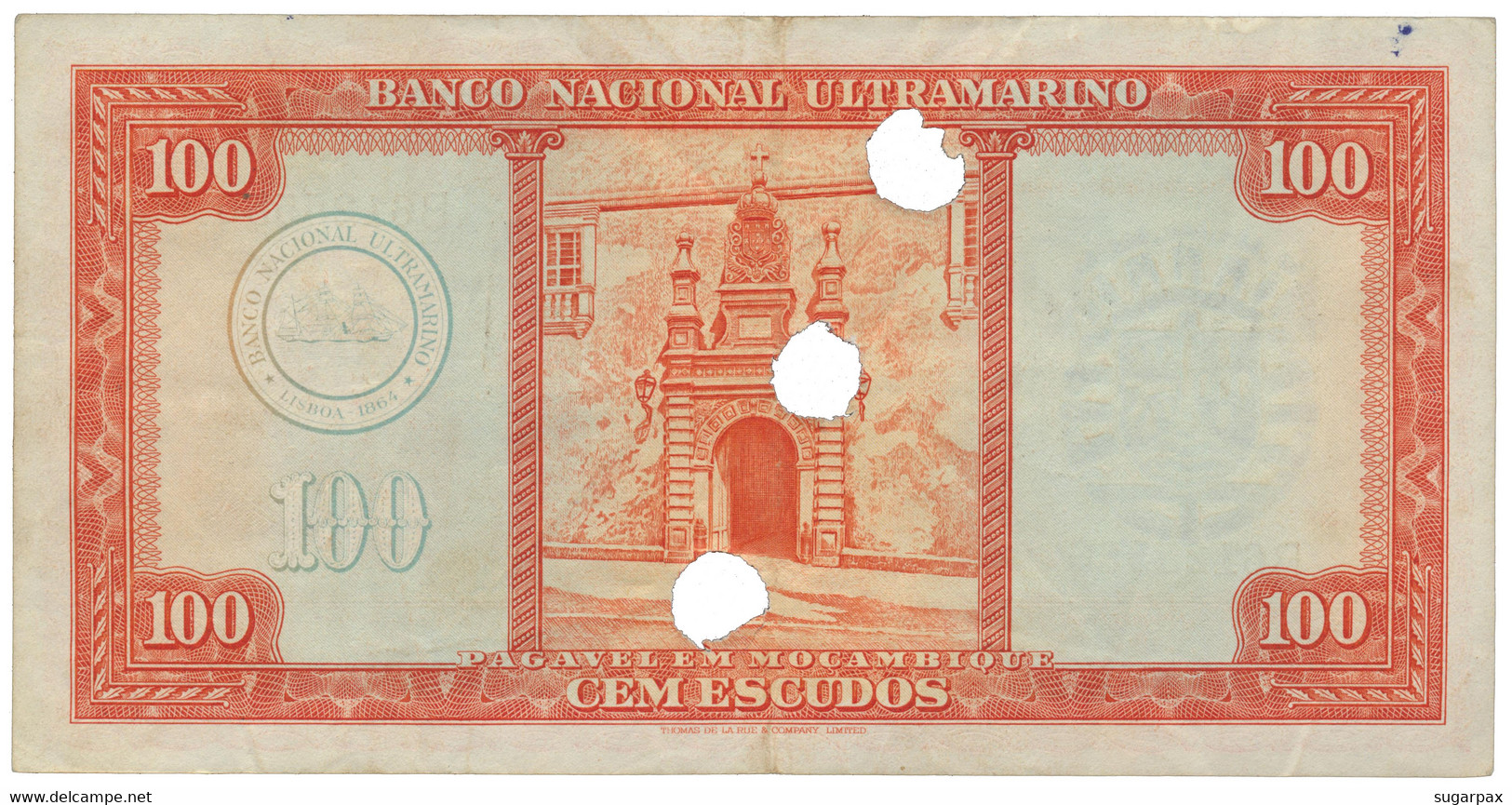 Mozambique - 100 Escudos - 24.07.1958 - Pick 107 - Canceled With Three Holes - Banco Nacional Ultramarino - Mozambique