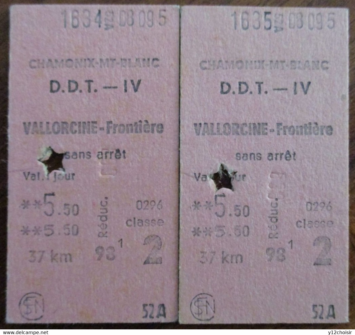 2 TICKETS TICKET SNCF CHAMONIX MT BLANC D.D.T. - IV VALLORCINE-FRONTIERE 2 EME CLASSE - Europa