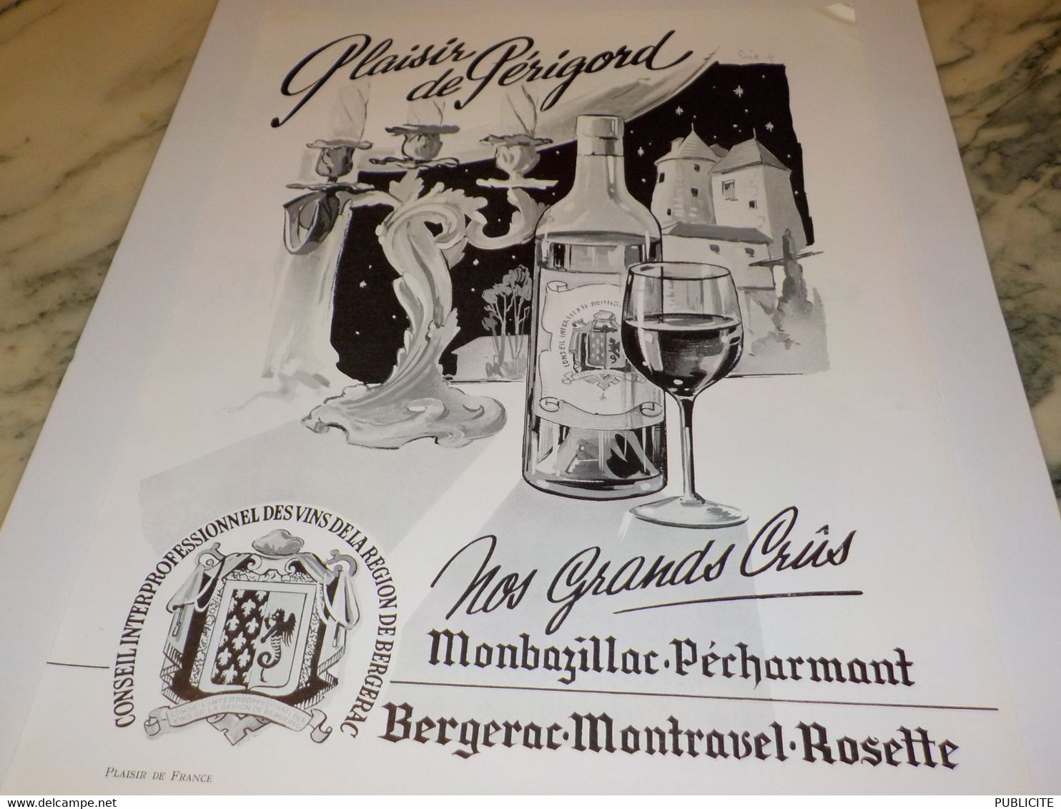 ANCIENNE PUBLICITE VIN GRANDS CRUS MONBAZILLAC PECHARMANT 1954 - Alcools