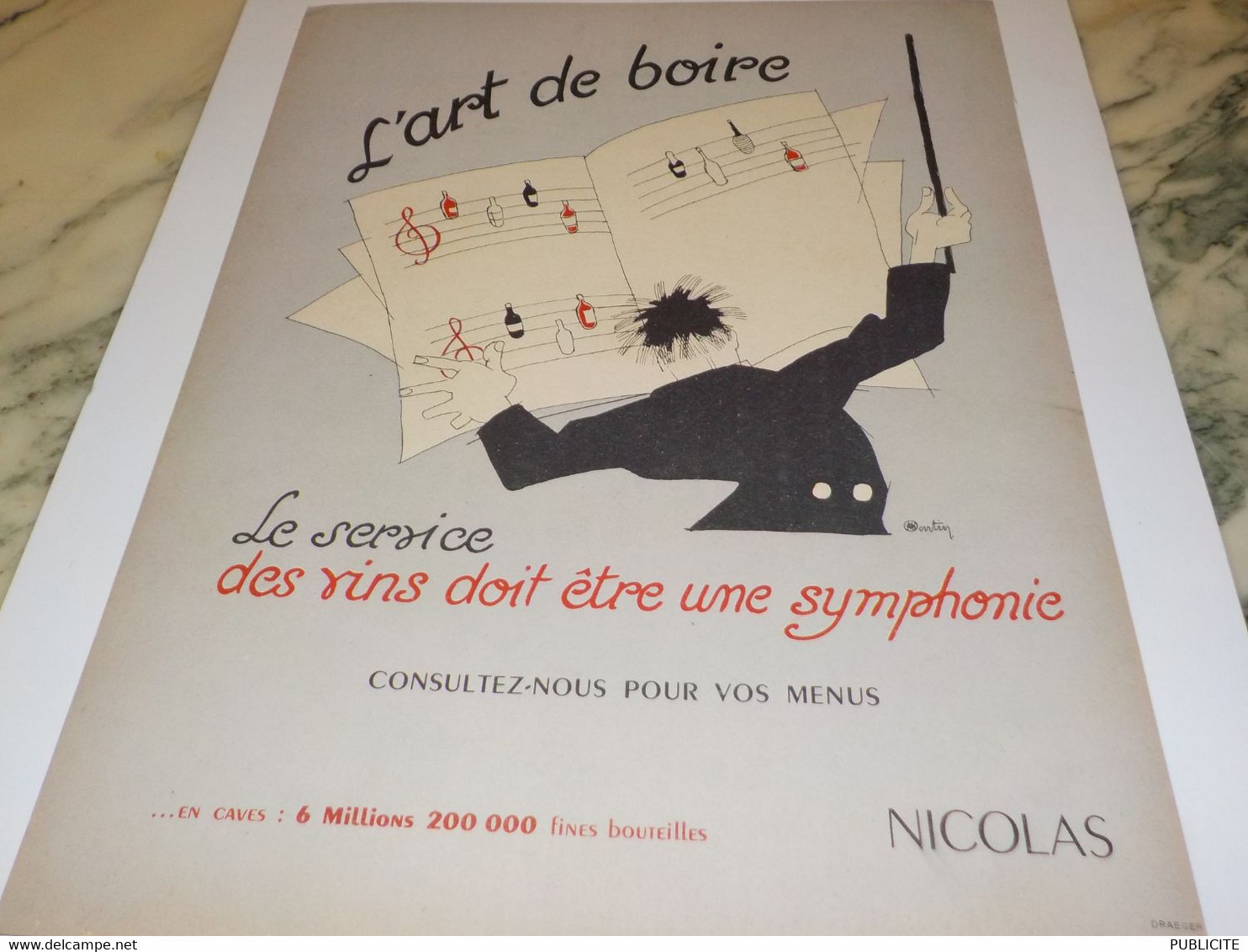 ANCIENNE PUBLICITE  VIN NICOLAS L ART DE BOIRE   1953 - Alcools