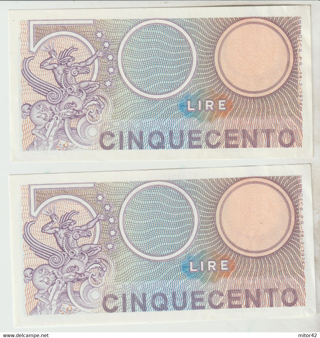 78-Banconota Italia Repubblica L.500 Mercurio Q.F.D.S. -2 Esemplari - Other & Unclassified