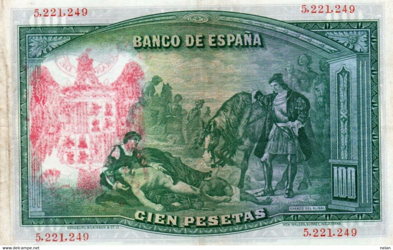 SPAIN-100 PESETAS 1936 P-NL23  XF++Censura Militar And The Stemma On The Spanish - 100 Pesetas